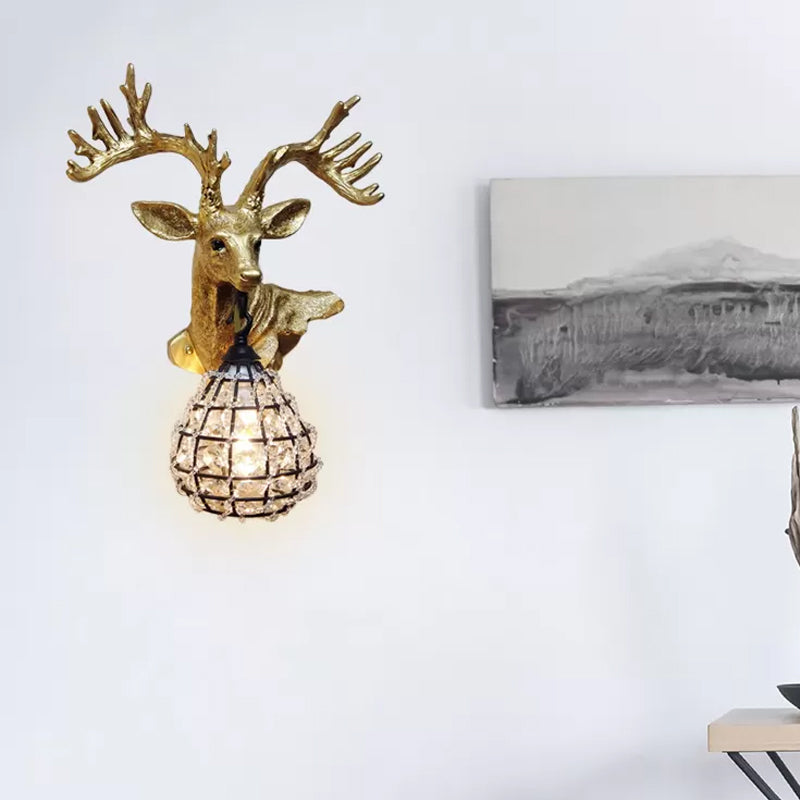 Splicador de pared de alces de resina 1 Light 1 Light Bedroom Lighting Lighting en negro/dorado, izquierda/derecha