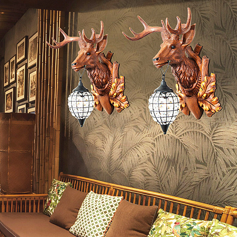 Luce di applique a singola luce con gamba a goccia d'acqua Resina antica Idea di illuminazione a parete del soggiorno in marrone, larghezza 10 "/17"/21 "