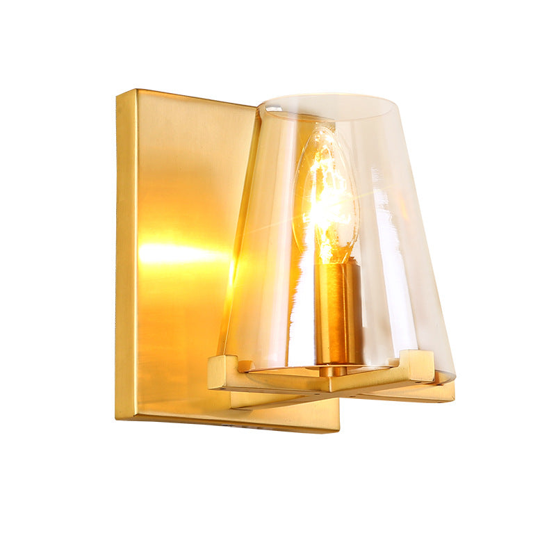 1 Head Wall Mount Light Colonialism Cone Shape Clear Glass Wall Sconce in Brass for Kitchen