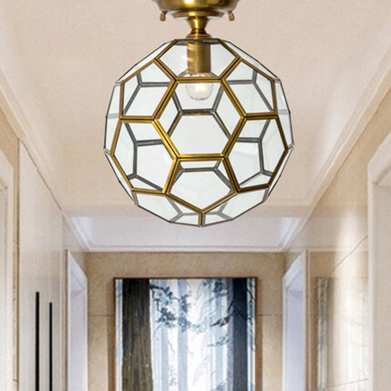 1 Hoofd Flushmount Plafond Lamp Traditionele Gefacetteerde Bol Helder/Crème/Getextureerde Wit Glas Semi-flush Mount Light in Brass, 8 "/12" /16 " Wide