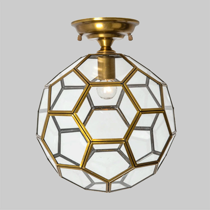 1 Hoofd Flushmount Plafond Lamp Traditionele Gefacetteerde Bol Helder/Crème/Getextureerde Wit Glas Semi-flush Mount Light in Brass, 8 "/12" /16 " Wide