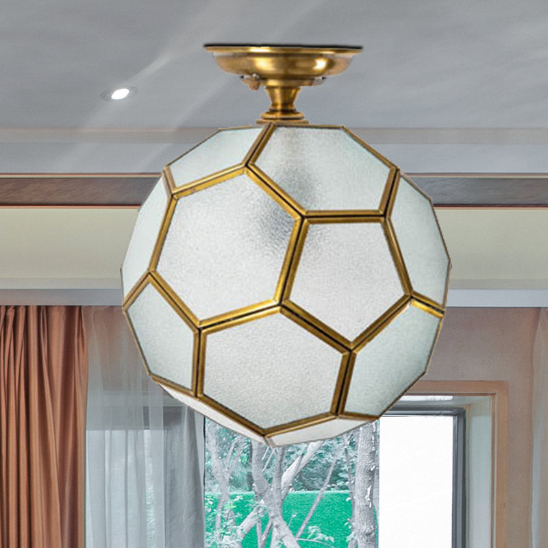 1 Hoofd Flushmount Plafond Lamp Traditionele Gefacetteerde Bol Helder/Crème/Getextureerde Wit Glas Semi-flush Mount Light in Brass, 8 "/12" /16 " Wide
