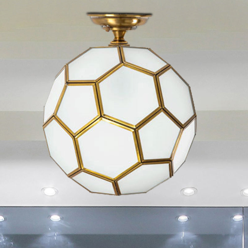 1 Hoofd Flushmount Plafond Lamp Traditionele Gefacetteerde Bol Helder/Crème/Getextureerde Wit Glas Semi-flush Mount Light in Brass, 8 "/12" /16 " Wide