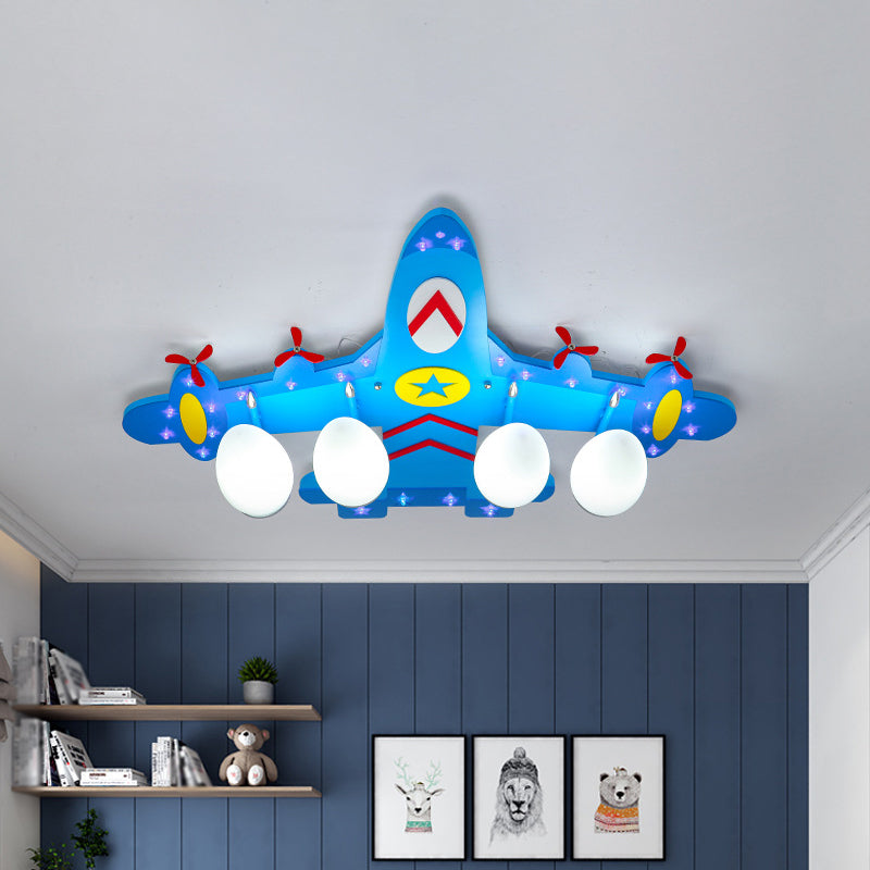 Plane Ceiling Mounted Lamp Kids Style Wooden 4 Lights Boys Bedroom Flush Mount in Warm/White Light/Second Gear