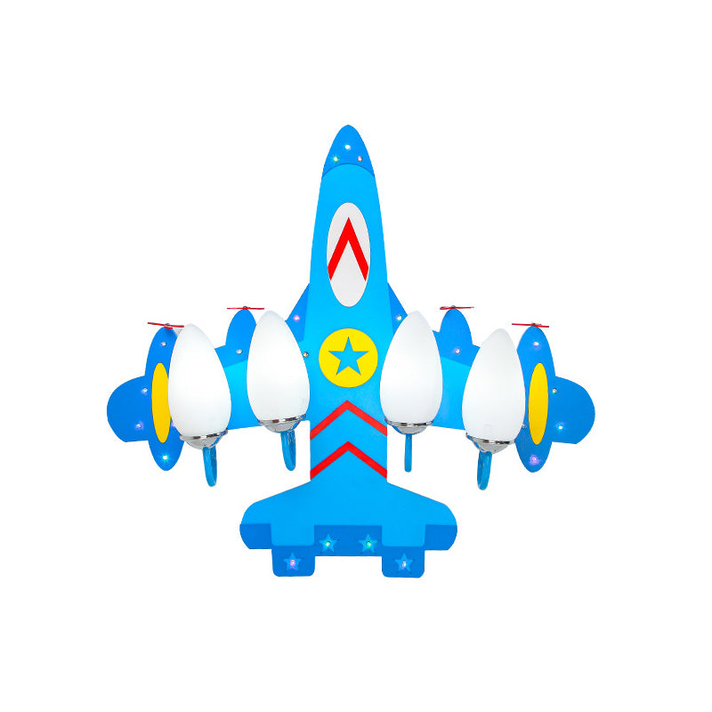 Plane Ceiling Mounted Lamp Kids Style Wooden 4 Lights Boys Bedroom Flush Mount in Warm/White Light/Second Gear