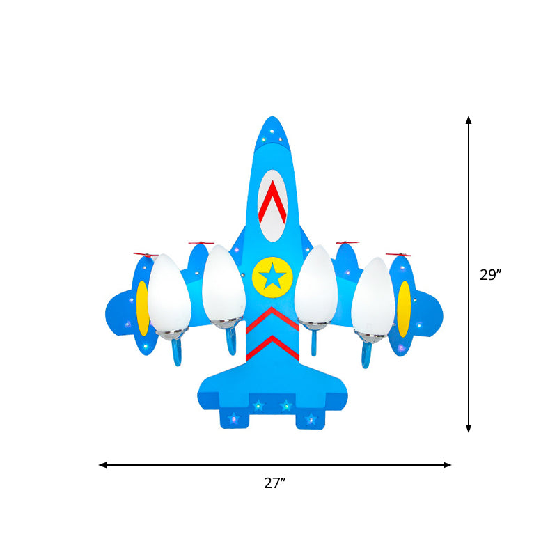 Plane Ceiling Mounted Lamp Kids Style Wooden 4 Lights Boys Bedroom Flush Mount in Warm/White Light/Second Gear