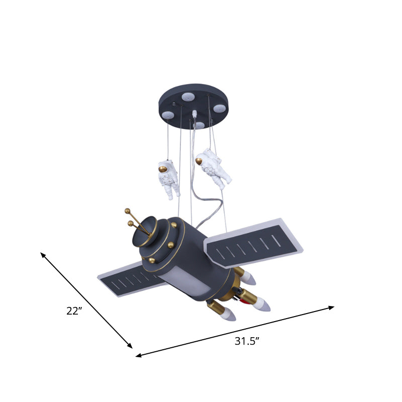 Space Satellite Astronaute Pendant lampe Enfants Résine Gris foncé LED Chandelier Light pour la chambre
