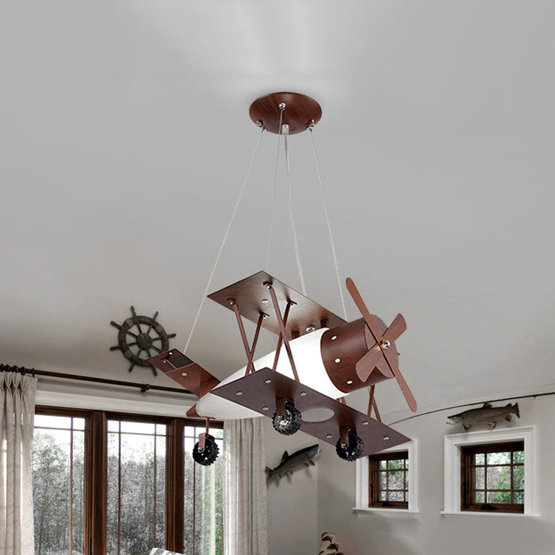 Kids Bloe Blue Chandelier Coffee Finish Biplane Plafond Suspension Lampe avec Opal Glass Shade