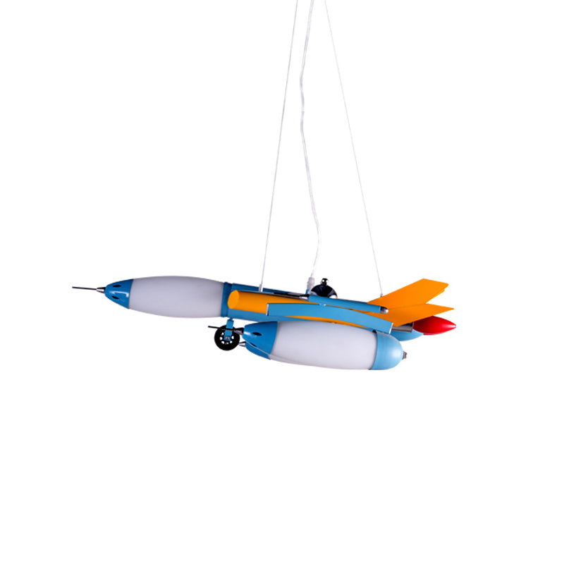 Opal Glass Airplane Chandelier Pendant Cartoon Rouge / Blue LED Suspension Light for Child Tool