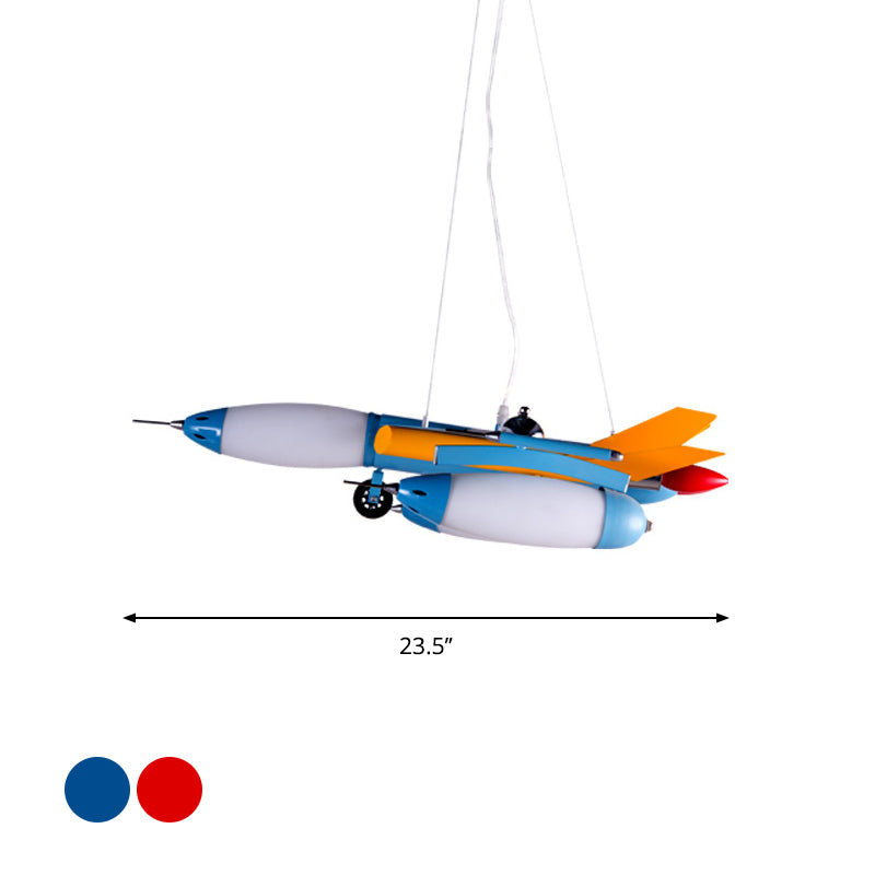 Opal Glass Airplane Chandelier Pendant Cartoon Rouge / Blue LED Suspension Light for Child Tool
