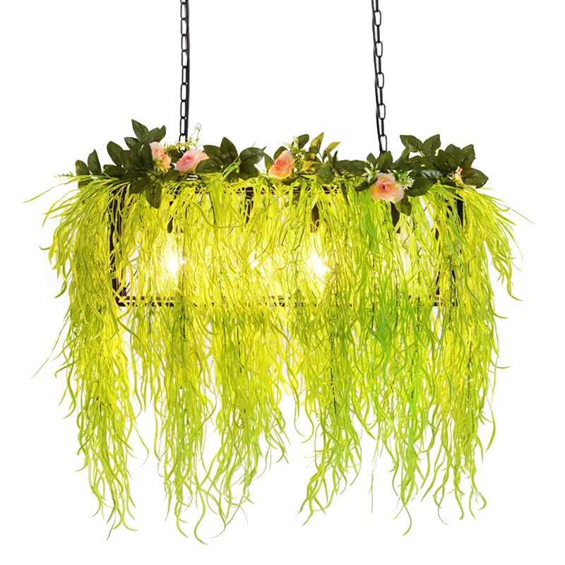 1/3/4-Light Iron Pendant Lamp Rural White/Pink/Purple Plant Cafe Chandelier Lighting with Globe/Wheel/Tapered Cage