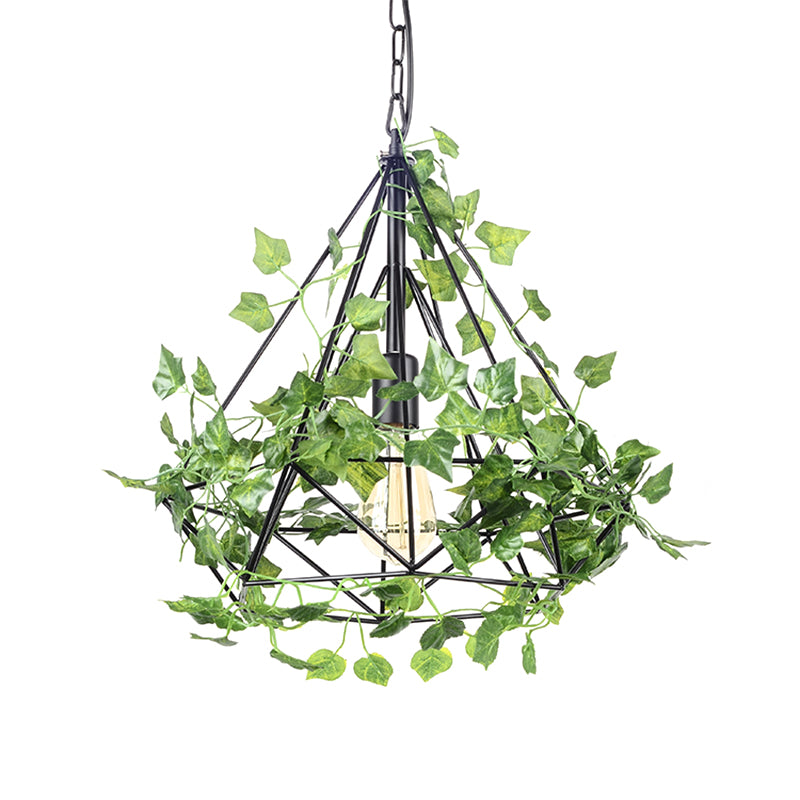 4w/6w LED Pendant Lighting Industrial Restaurant Plant Drop Lamp with Diamond Iron Cage in Black, 15"/18"/19.5" W