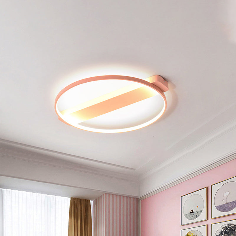 18"/22" W Child Room LED Flush Mount Macaron Yellow/Pink/Grey Close to Ceiling Light Fixture with Round Metal Frame