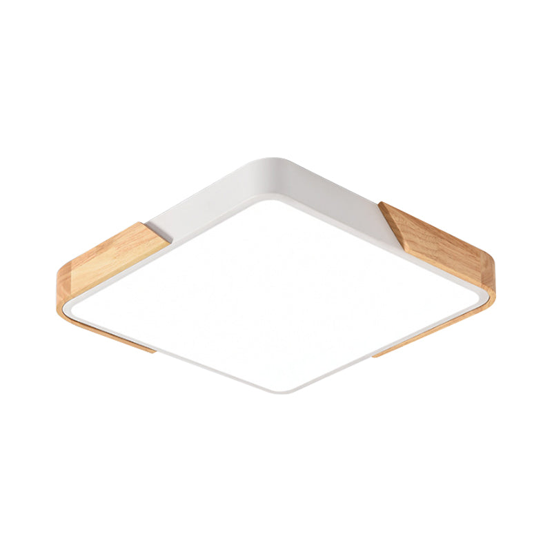 Square/Rectangular Bedroom Ceiling Lamp Acrylic Nordic LED Flush Mounted Lighting in White/Blue/Black with Wood Guard, 12"/16"/25" W