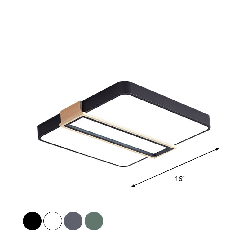 Bedroom LED Ceiling Flush Mount Nordic Black/White/Green Flushmount Lighting with Square Acrylic Shade, 16"/19.5" W