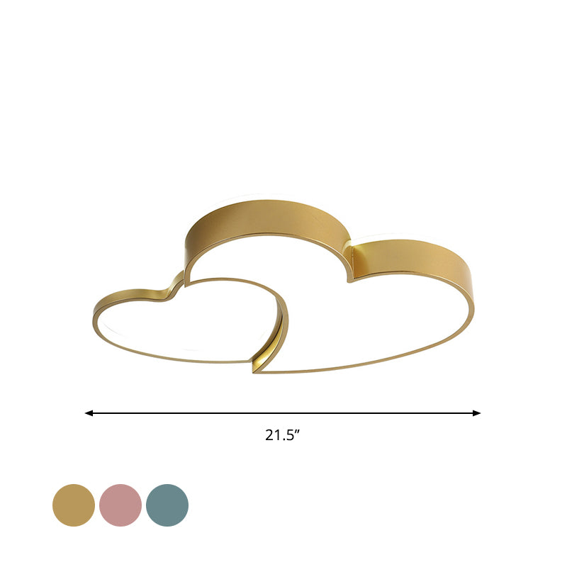 Double-Heart Kids Room Flush Light Acrylic Macaron Surface Mounted LED Ceiling Lamp in Pink/Blue/Gold, 21.5"/25.5" Wide