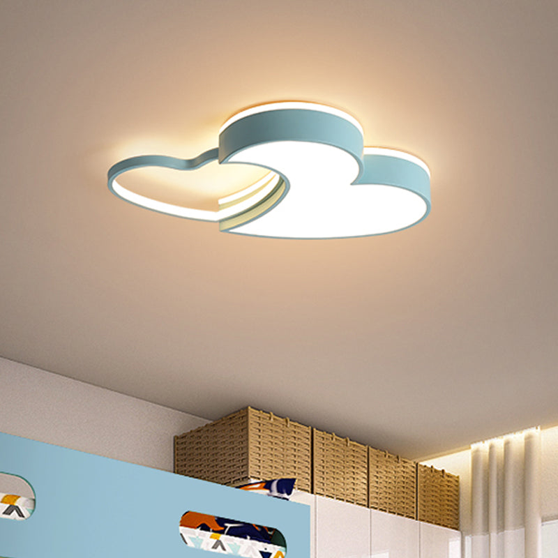 Double-Heart Kids Room Flush Light Acrylic Macaron Surface Mounted LED Ceiling Lamp in Pink/Blue/Gold, 21.5"/25.5" Wide