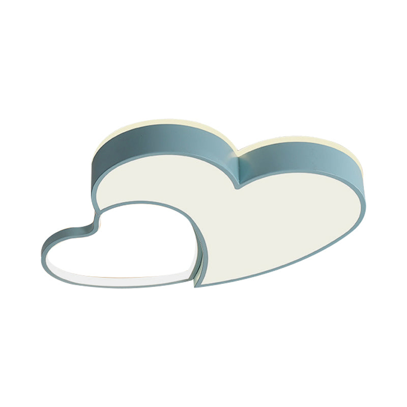 Double-Heart Kids Room Flush Light Acrylic Macaron Surface Mounted LED Ceiling Lamp in Pink/Blue/Gold, 21.5"/25.5" Wide