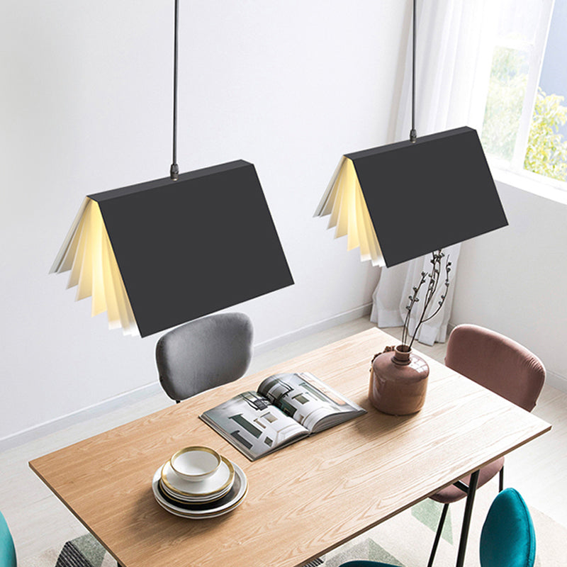 Book Shaped Cafe Pendant Lamp Metal Single-Bulb Macaron Ceiling Hang Light in Blue/Pink/Black
