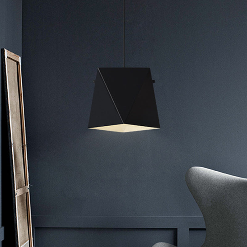 Geometric Shade Down Lighting Pendant Macaron Iron 1 Bulb Dining Room Ceiling Light in Pink/Black/Blue