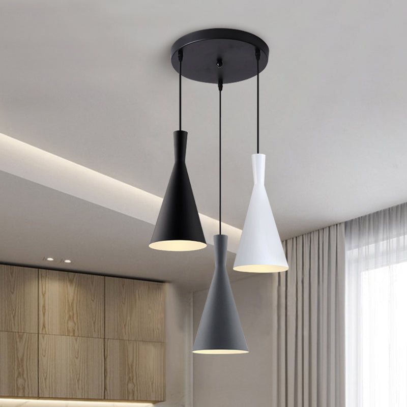 Entonnoir en cluster Light Light Nordic Aluminium 3 têtes d'éclairage de suspension blanc-gris-blanc avec canopée ronde / linéaire
