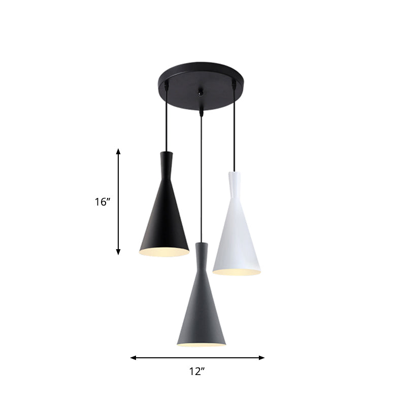 Entonnoir en cluster Light Light Nordic Aluminium 3 têtes d'éclairage de suspension blanc-gris-blanc avec canopée ronde / linéaire