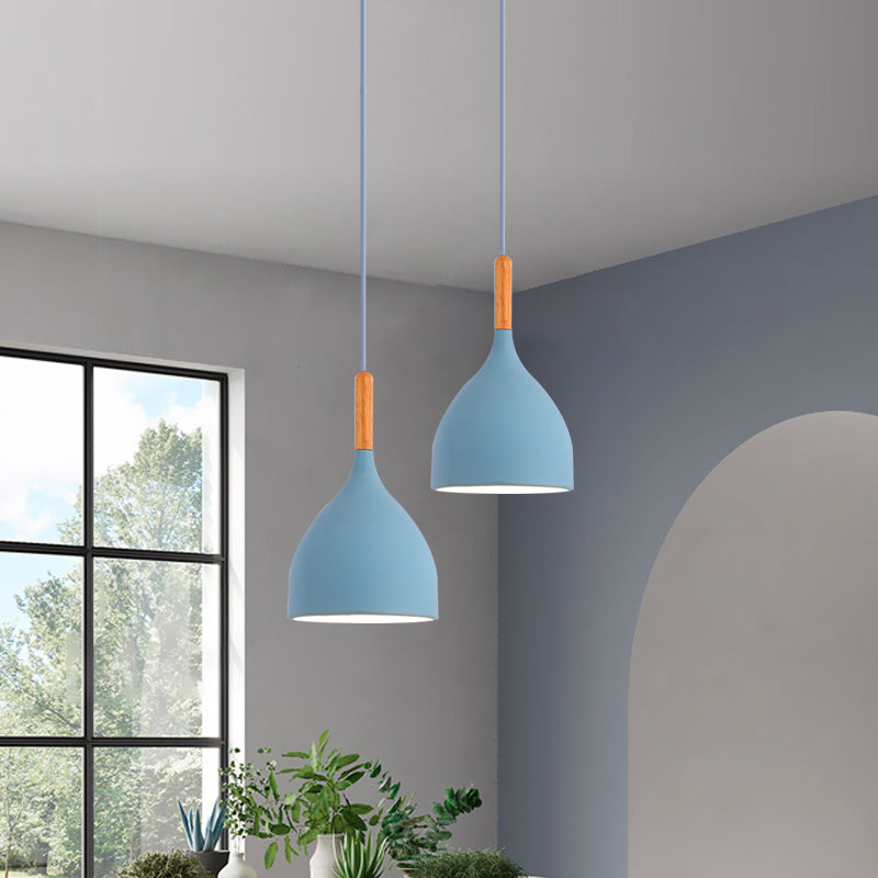 Macaron Raindrop Plafond Pendant Light Light Aluminium 1 Light Dining Room Hanging Lamp Kit en gris / rouge / bleu