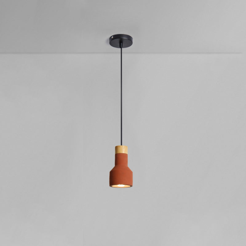 Mini Jar Shaped Cement Drop Pendant Macaron Single Green/Grey/Blue and Wood Pendulum Light for Kitchen Bar