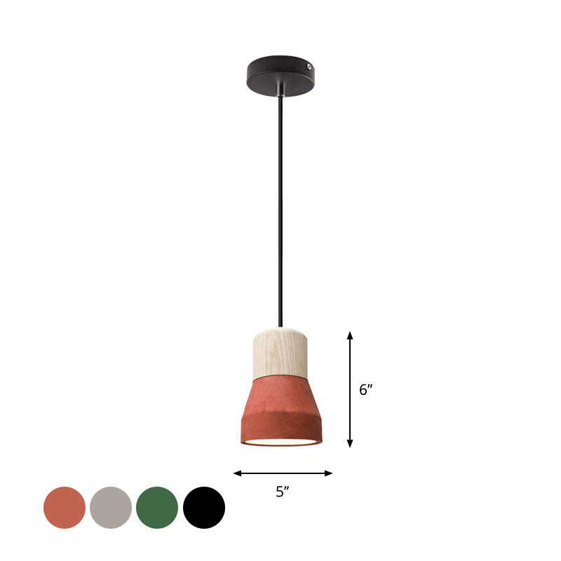 Bouteille de ciment petite lampe suspendue macaron simple rouge / gris / gris plafond pendentif avec haut en bois