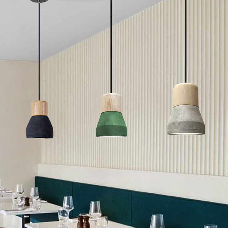 Cementfles kleine hangende lamp macaron single rood/grijs/groen plafond hanglampje met houten top