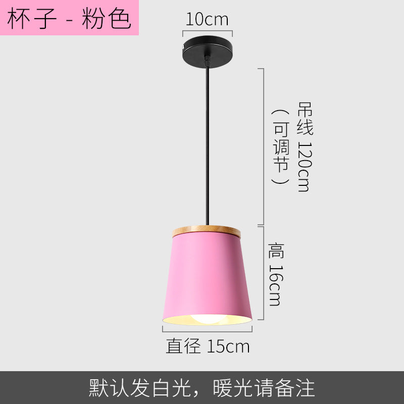 1 Bulb Kitchen Dinette Drop Lamp Macaron Pink Pendant Ceiling Light with Bottle/Badminton/Cone Metal Shade