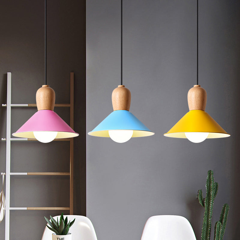 1 Bulb Kitchen Dinette Drop Lamp Macaron Pink Pendant Ceiling Light with Bottle/Badminton/Cone Metal Shade