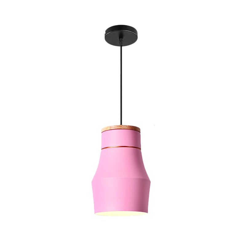 1 Bulb Kitchen Dinette Drop Lamp Macaron Pink Pendant Ceiling Light with Bottle/Badminton/Cone Metal Shade