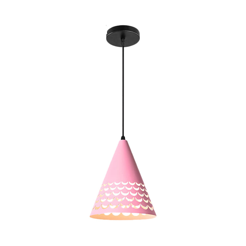 1 Bulb Kitchen Dinette Drop Lamp Macaron Pink Pendant Ceiling Light with Bottle/Badminton/Cone Metal Shade