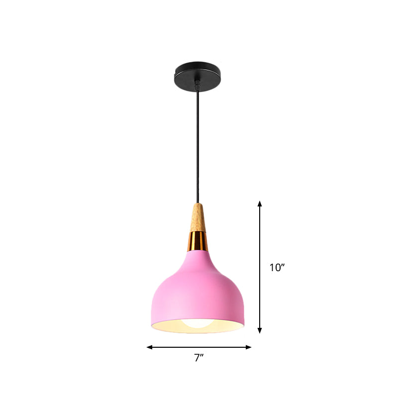 1 Bulb Kitchen Dinette Drop Lamp Macaron Pink Pendant Ceiling Light with Bottle/Badminton/Cone Metal Shade