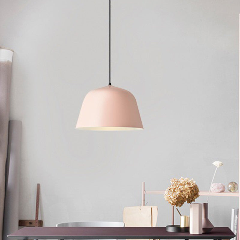 Macaron Single-Bulb Drop Pendant Pink/Grey/Green Bowl Pendulum Light with Iron Shade, 10"/12.5" Width