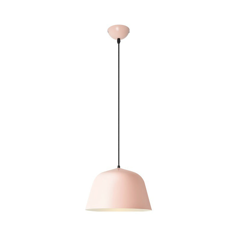 Macaron Single-Bulb Drop Pendant Pink/Grey/Green Bowl Pendulum Light with Iron Shade, 10"/12.5" Width