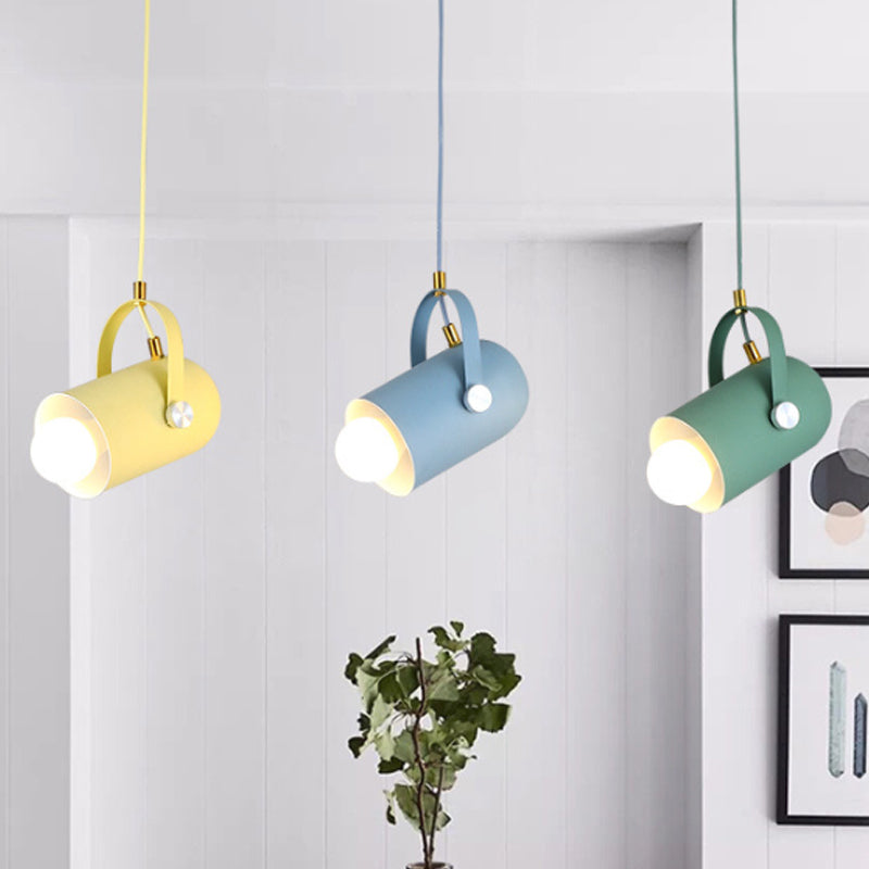1-Light Clothing Store Pendant Lighting Macaron Blue/Pink/Black Handled Suspension Light with Cloche Aluminum Shade