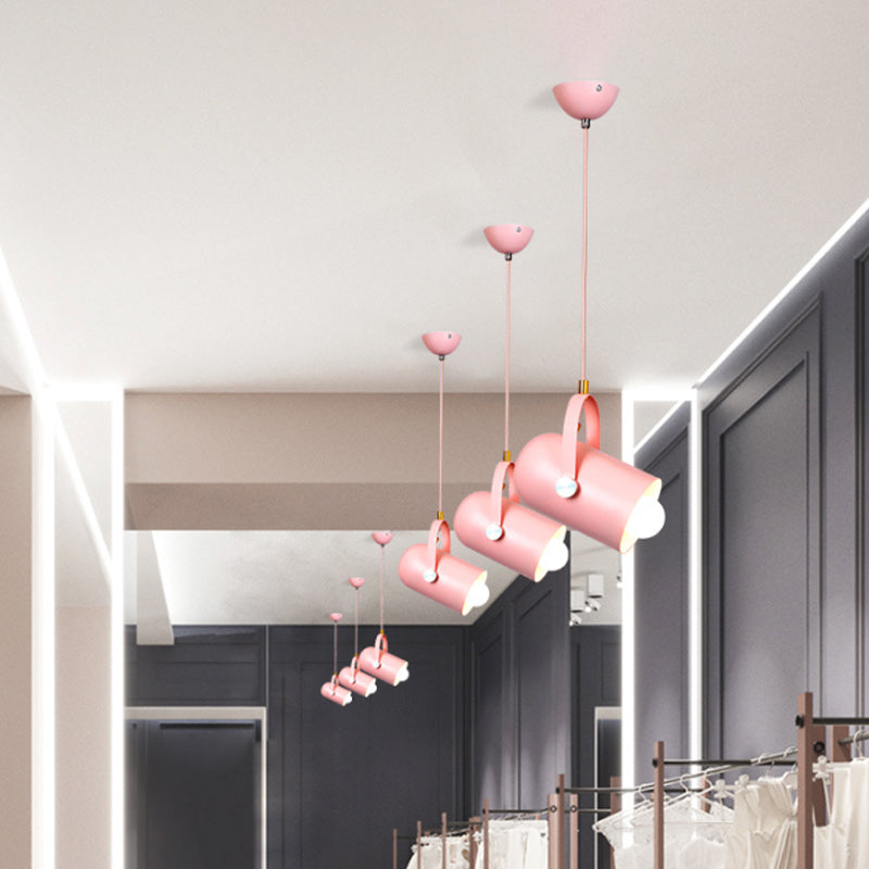 1-Light Clothing Store Pendant Lighting Macaron Blue/Pink/Black Handled Suspension Light with Cloche Aluminum Shade