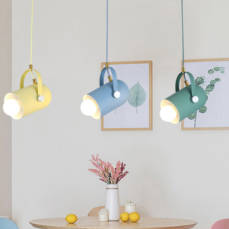 1-Light Clothing Store Pendant Lighting Macaron Blue/Pink/Black Handled Suspension Light with Cloche Aluminum Shade
