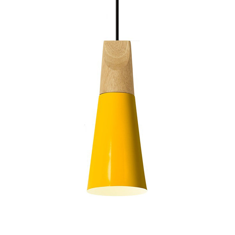 Aluminium Mini Cone Suspension Lampe Macaron Single-bulb Pendre suspendu en noir / rose / vert et bois
