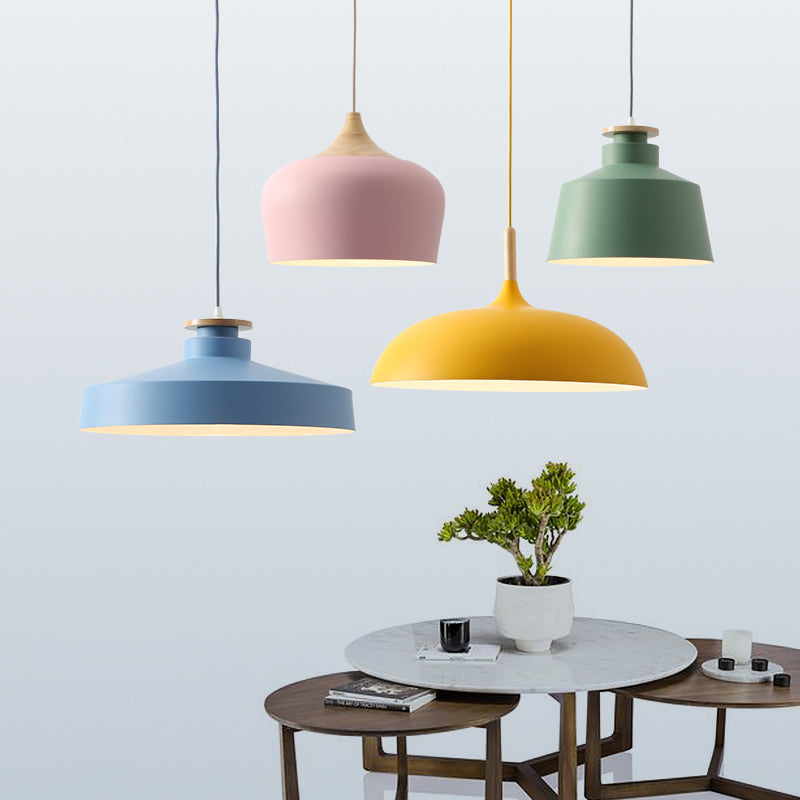 Oignon / bol / chambre à coucher effilée suspension suspension en aluminium 1-Light Macaron Style Lampe en rose / jaune / bleu