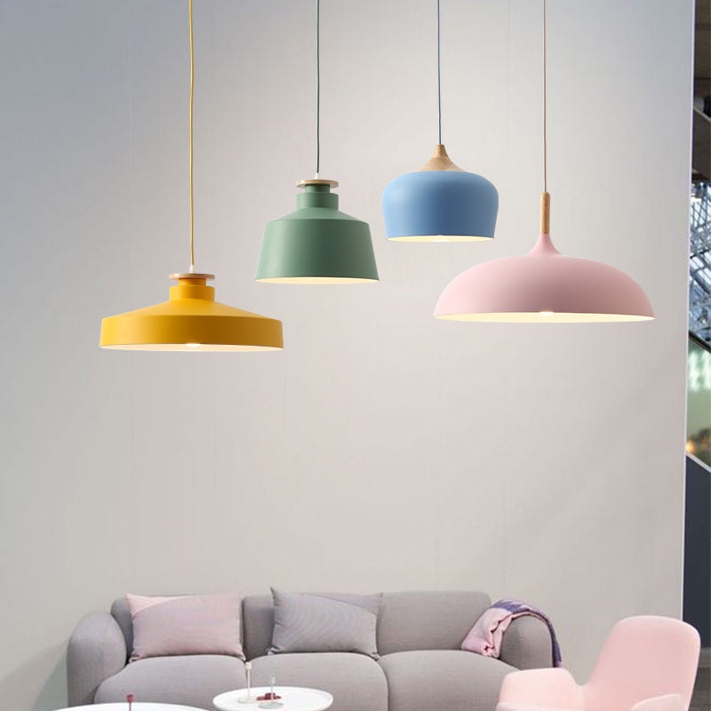 Oignon / bol / chambre à coucher effilée suspension suspension en aluminium 1-Light Macaron Style Lampe en rose / jaune / bleu