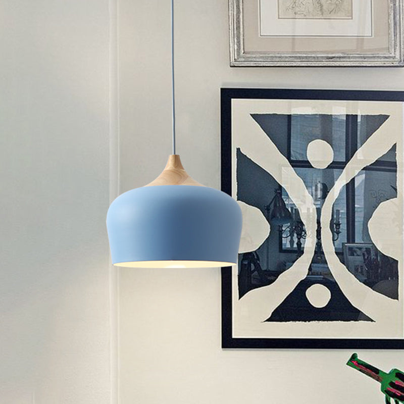 Oignon / bol / chambre à coucher effilée suspension suspension en aluminium 1-Light Macaron Style Lampe en rose / jaune / bleu