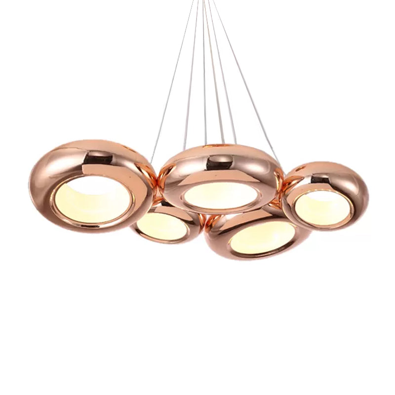 Lámpara de techo LED de hierro de donas moderna 1/3/5 luces de lámpara de araña de oro negro/rosa con cables ajustables