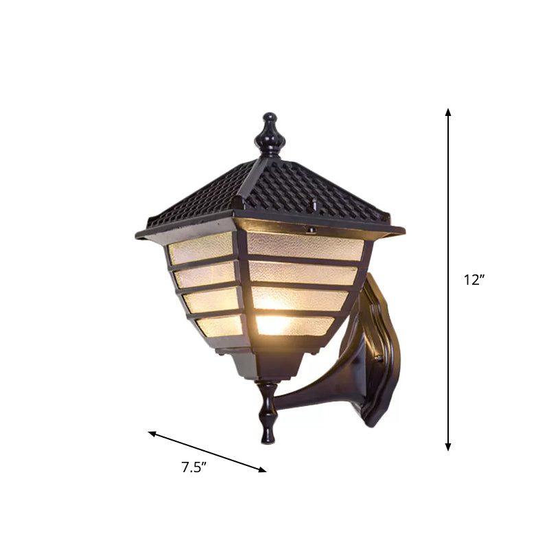 Rustic Lantern Wall Sconce Light Single Bulb Frosted Glass Wall Mounted Lamp in Black