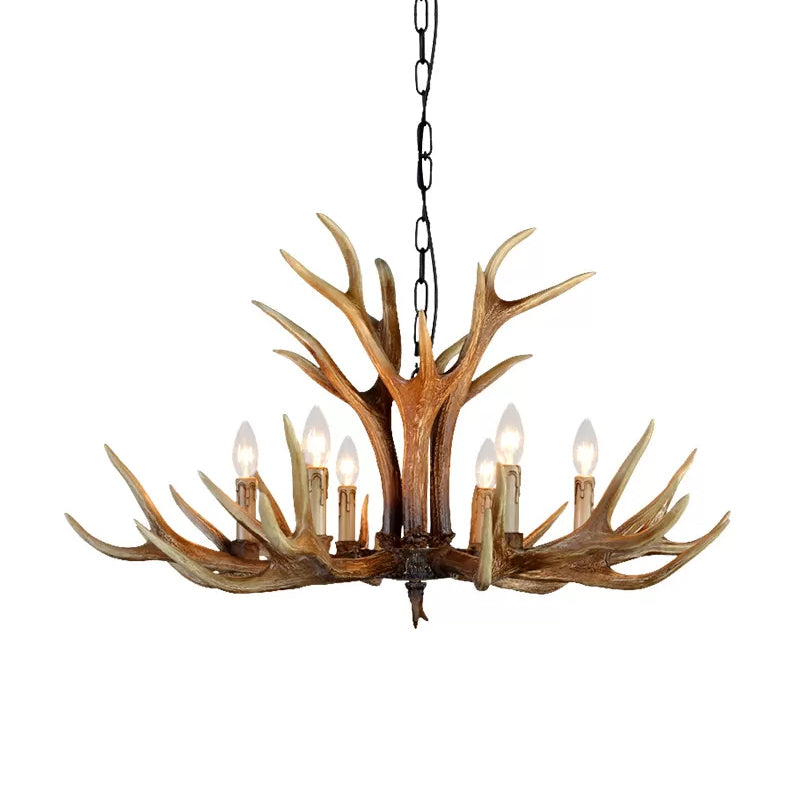 Resin Stag Antler Chandelier Countryside 6/8/10 Lights Restaurant Pendant Lighting Fixture in Brown