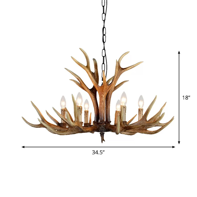 Resin Stag Antler Chandelier Countryside 6/8/10 Lights Restaurant Pendant Lighting Fixture in Brown