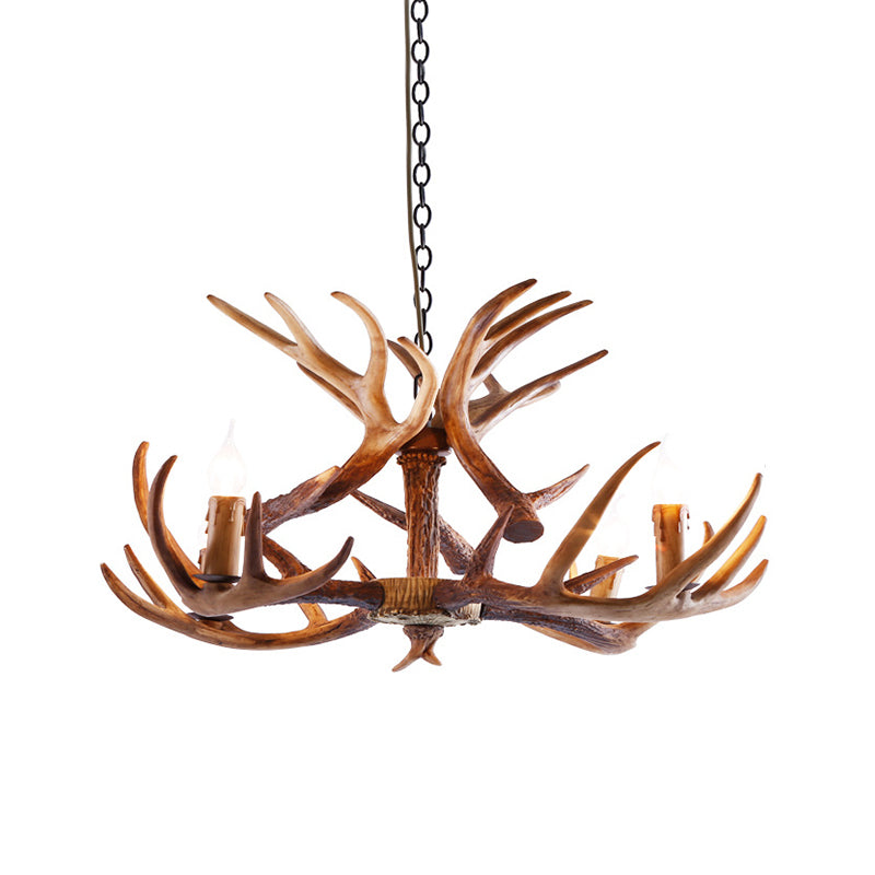 2-Layered Antler Resin Chandelier Rustic 3/6/8 Lights Living Room Pendant Lighting Fixture in White/Brown