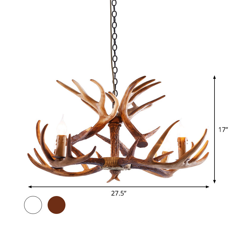 2-Layered Antler Resin Chandelier Rustic 3/6/8 Lights Living Room Pendant Lighting Fixture in White/Brown